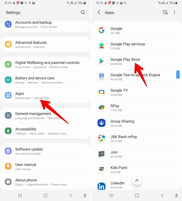 Google Play Butikk Åpne fra telefoninnstillinger