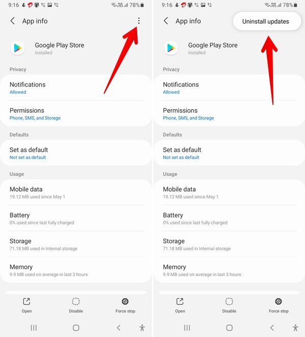 Google Play Butikk Åpne Avinstaller oppdateringer
