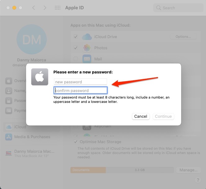 Skriv inn nytt Apple ID -passord Mac