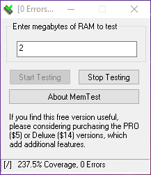 Sjekk Ram Health Windows Hci Memtest 2