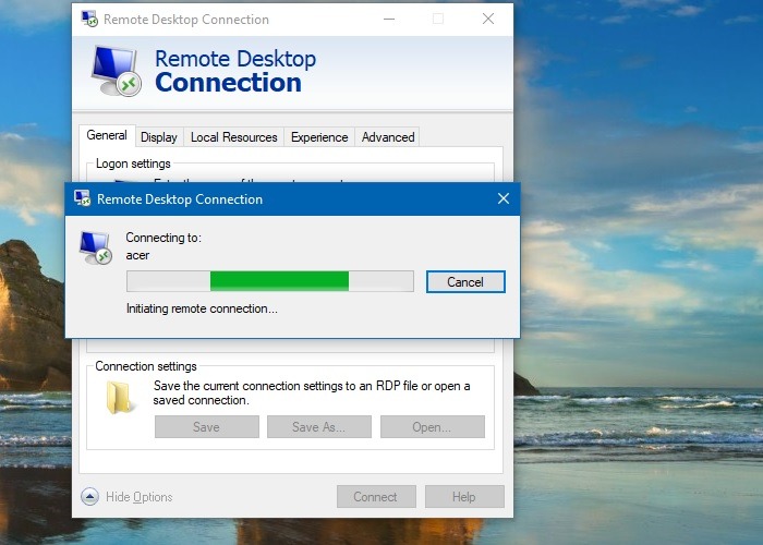 Skjermbilde Windows Login Remote Desktop Connection