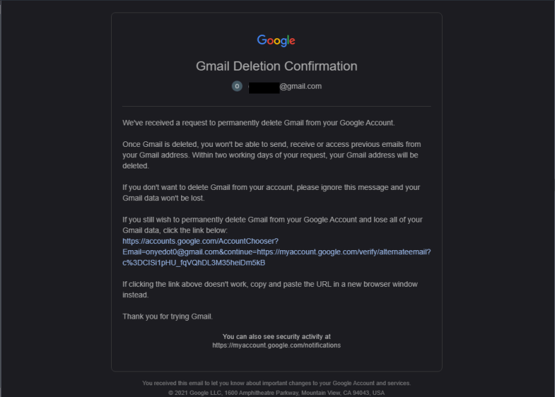 Gmailin poistaminen Napsauta Poista linkki
