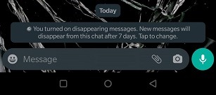 Katoavien viestien lähettäminen Android Whatsapp -vaihtoehto päällä