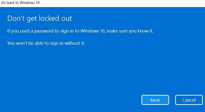 Windows11 Palauta Windows10 -salasanavaroitus