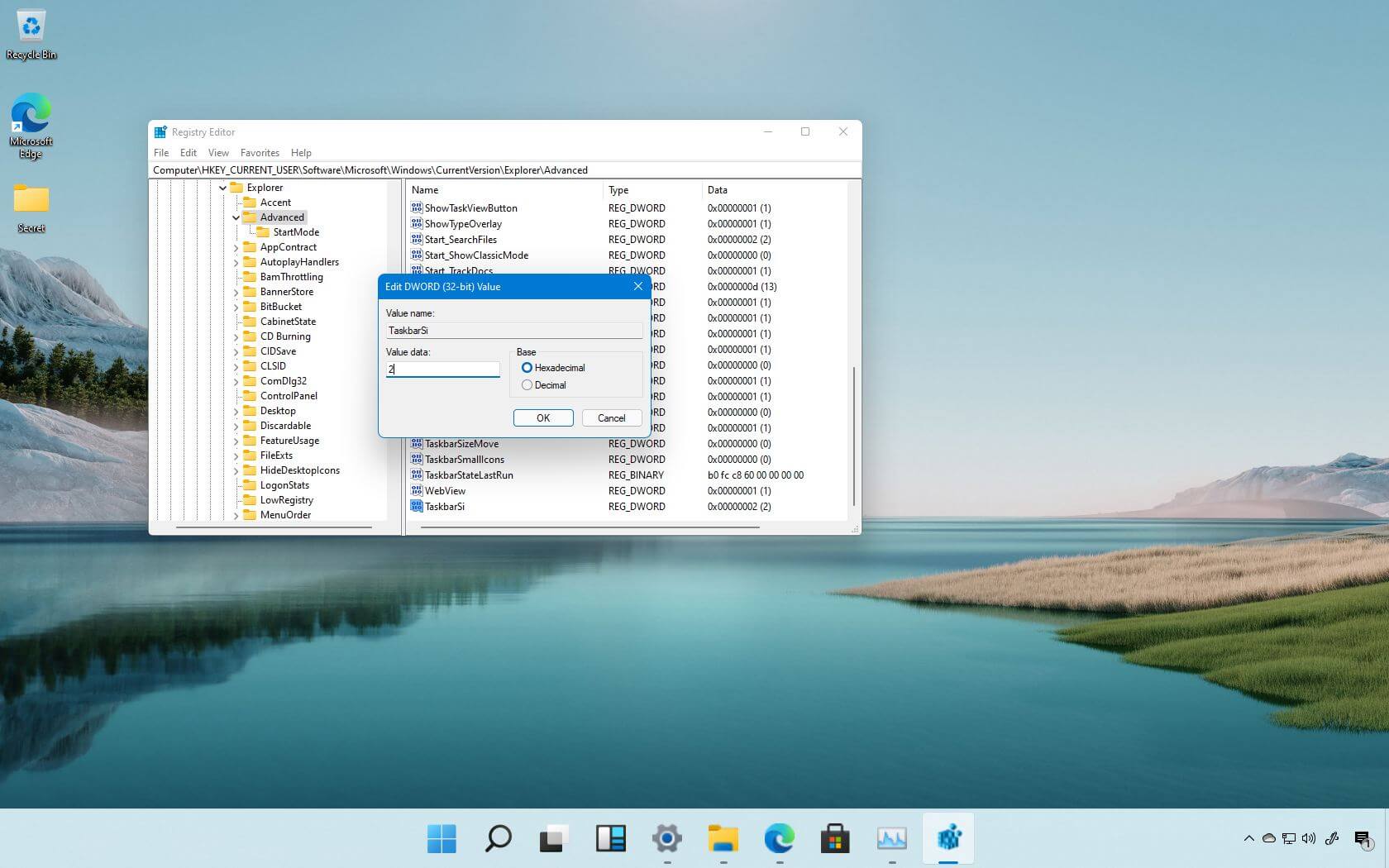 Tehtäväpalkin koon muuttaminen Windows 11:ssä