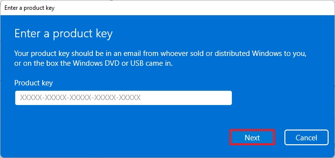 Skriv inn Windows 11-produktnøkkelen