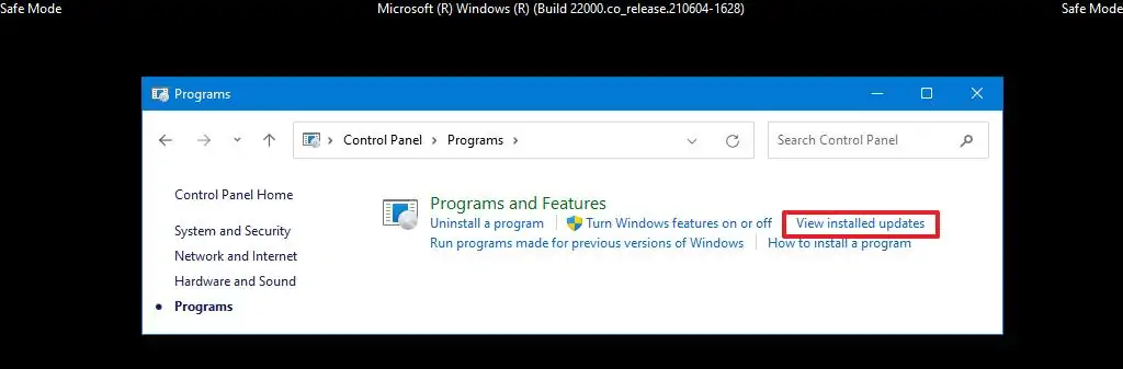 Windows 11 sikkermodus viser installerte oppdateringer