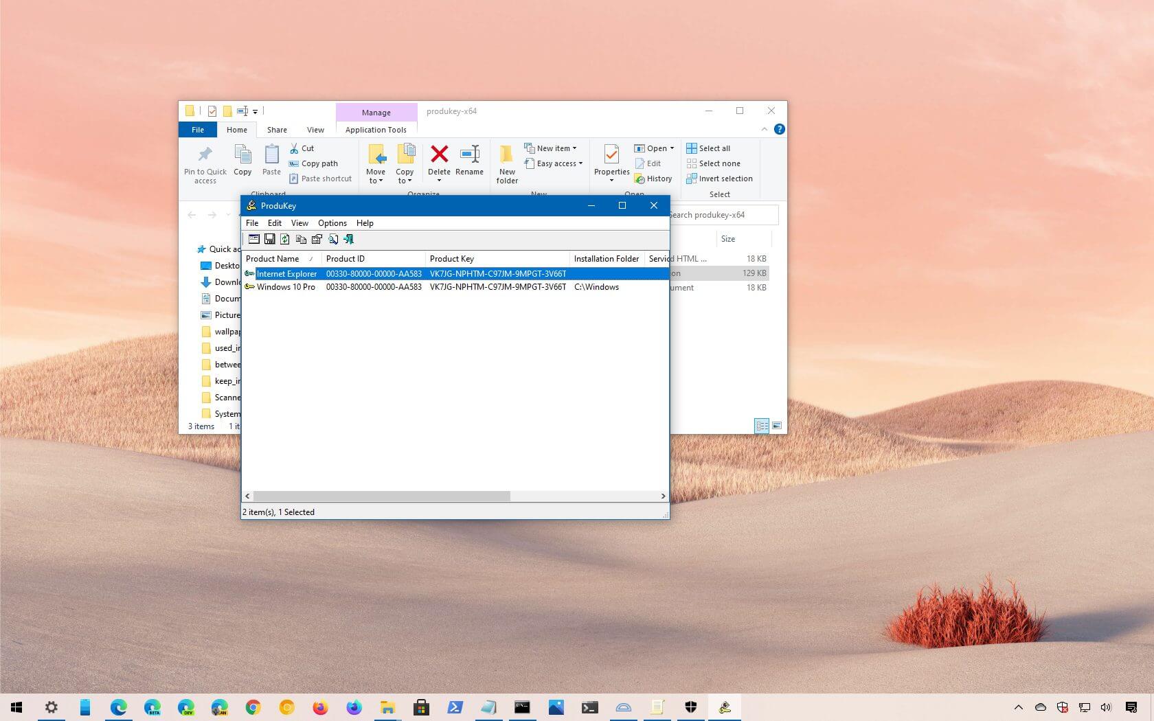 Windows 10 -tuoteavaimen hakeminen ProduKeyllä