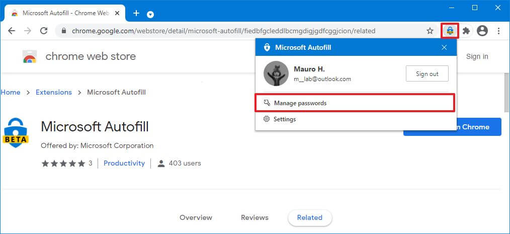 Microsoft Autofill hantera lösenord