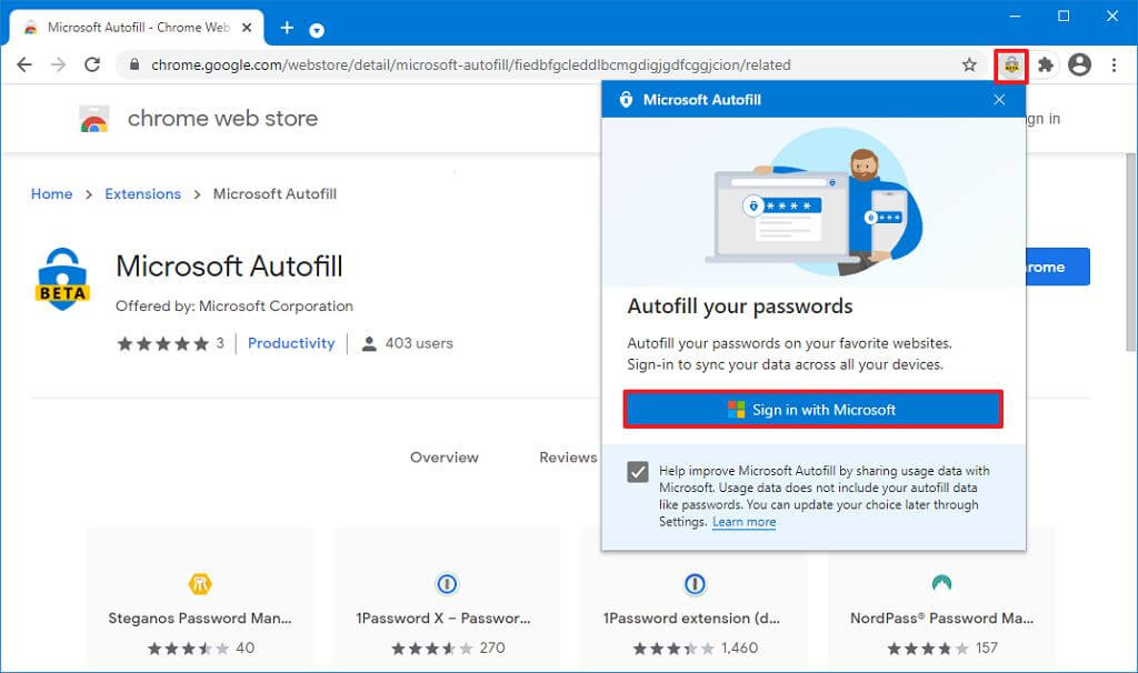 Microsoft Autofyll-inställning