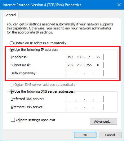 Koble til to datamaskiners statiske IP-adresse