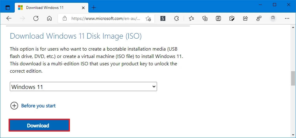 Kuinka ladata Windows 11 ISO-tiedosto
