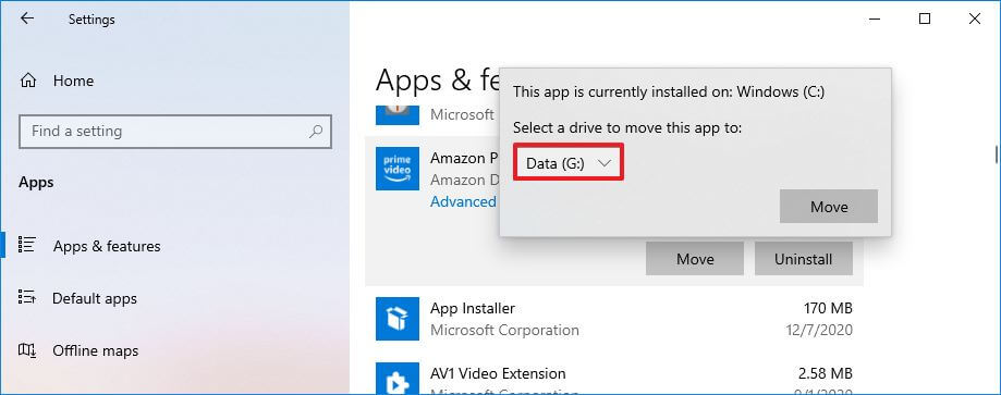 Flytt installert app til en ny stasjon på Windows 10