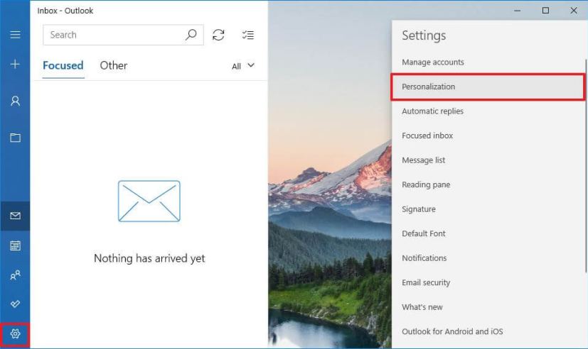 Windows 10 Mail -personointivaihtoehto