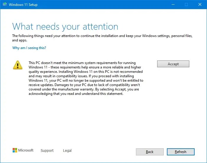 Advarsel om krav til oppsett av Windows 11