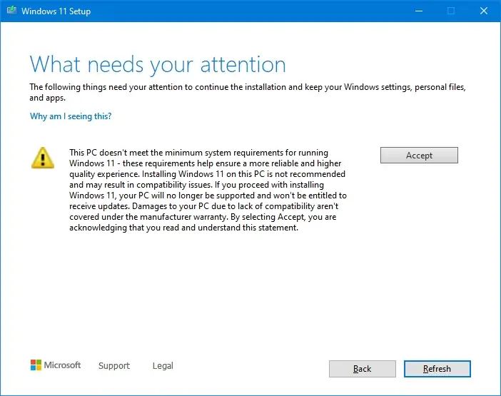 Varning för installationskrav för Windows 11