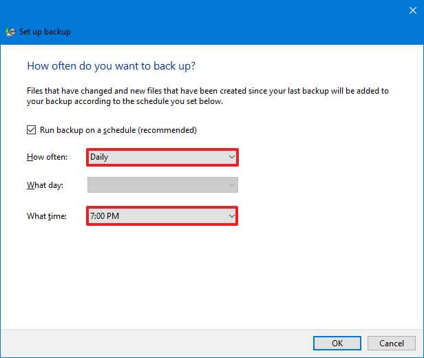 Planlegg sikkerhetskopiering av filer på Windows 10