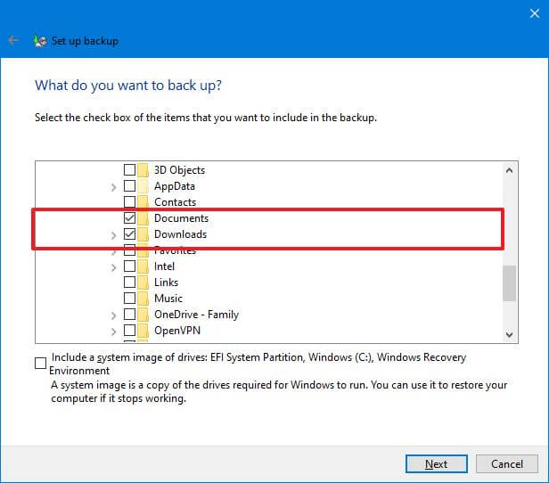 Valg av Windows Backup-fil