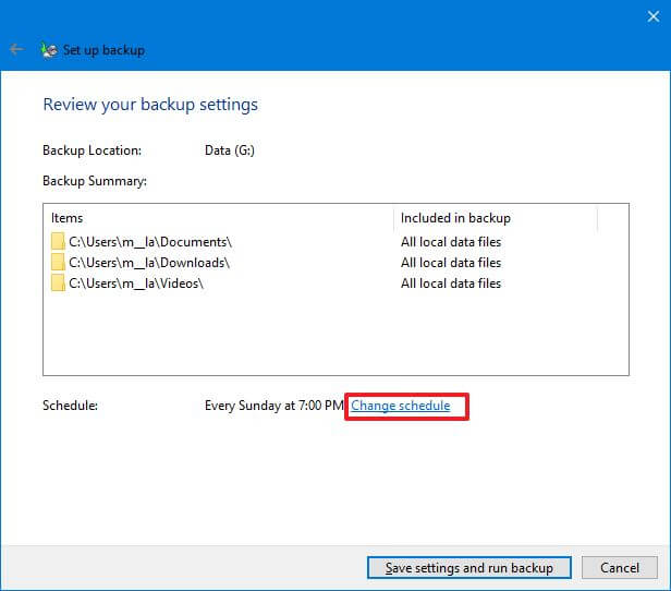 Alternativ for Windows Backup tidsplan