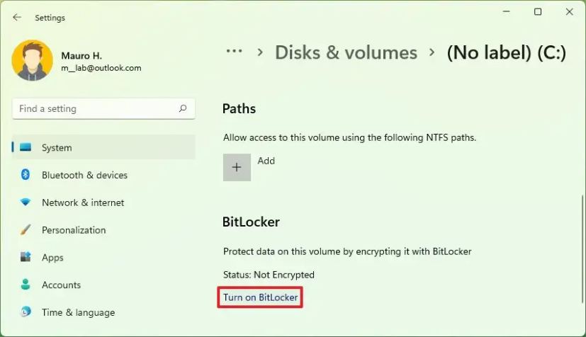 Windows 11 slå på BitLocker-alternativet