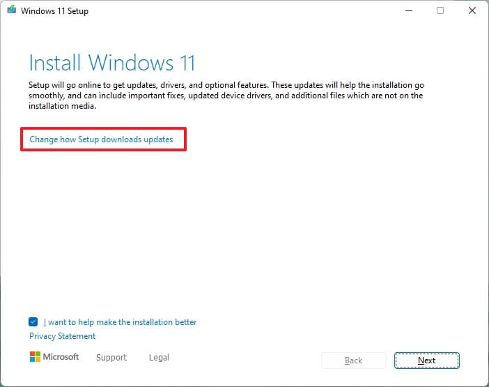 Oppdateringsalternativer for Windows 11-oppsett