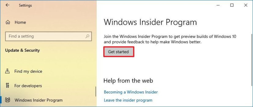 Bli med i Windows Insider Program-knappen