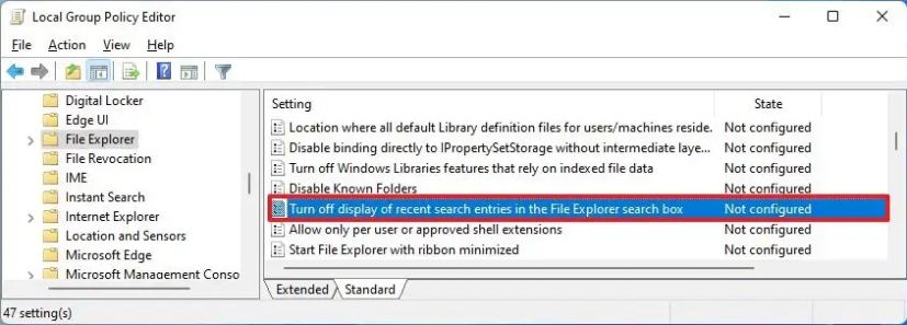 File Explorerin käytännöt