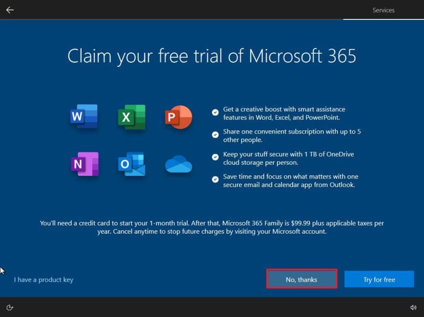 OOBE hoppa över Microsoft 365-erbjudandet