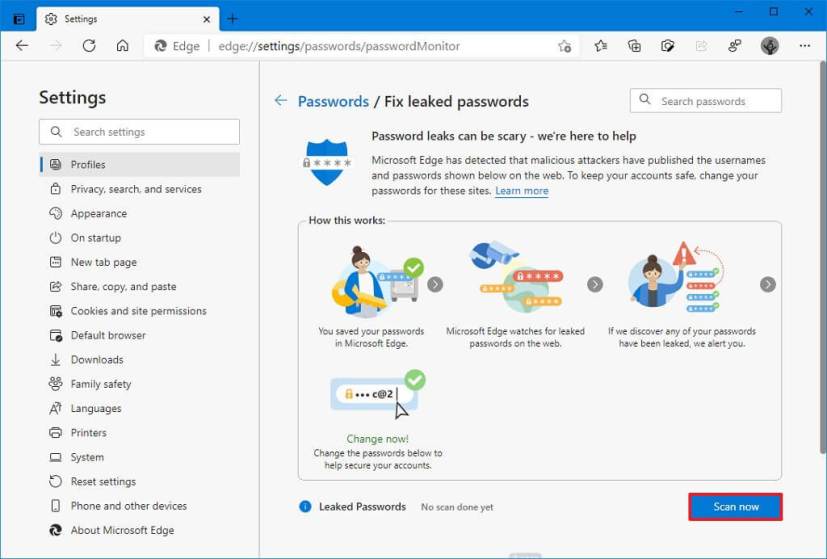 Microsoft Edge -salasanamonitorin tarkistus