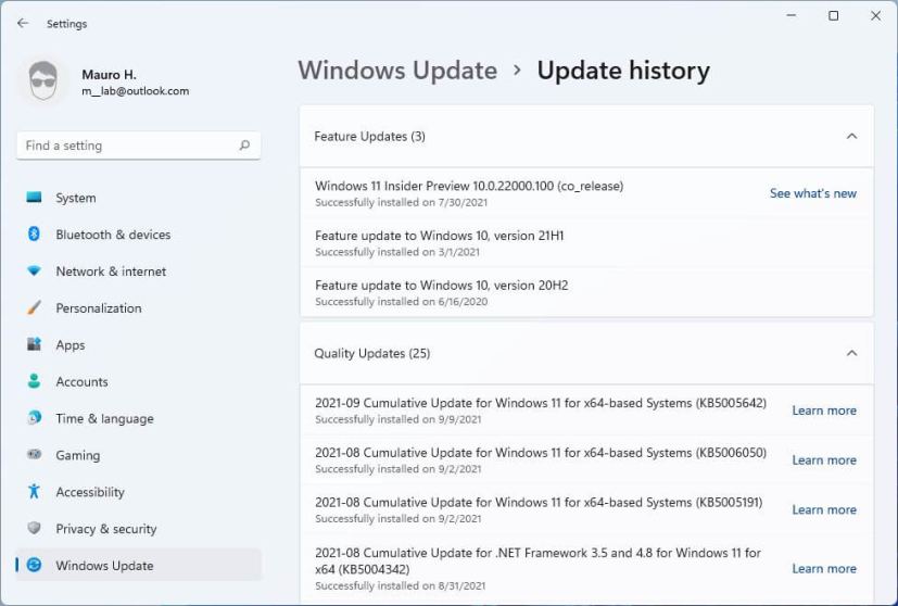 Windows Update-historikk