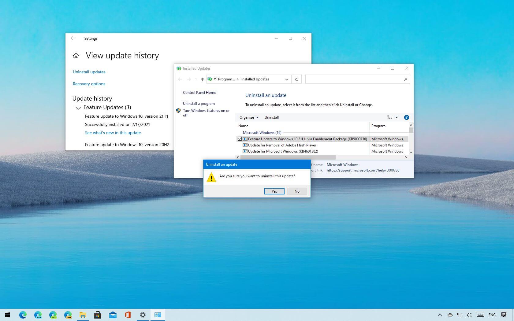 Windows 10 21H1, toukokuun 2021 päivityksen asennuksen poistaminen