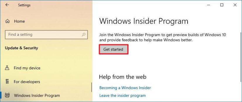 Liity Windows Insider -ohjelmaan -painike