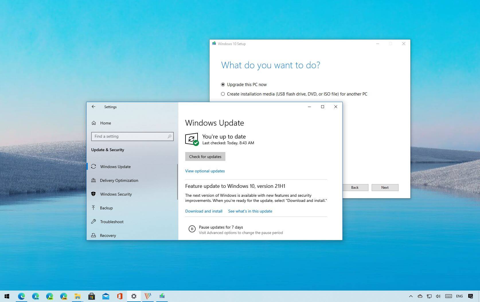 Päivitys Windows 10:een 21H1, toukokuun 2021 päivitys