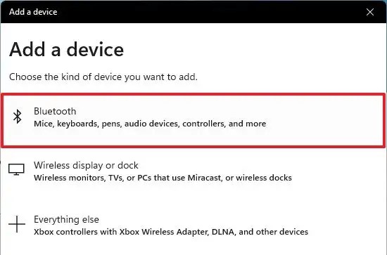 Windows 11:n Bluetooth-pariliitosvaihtoehto