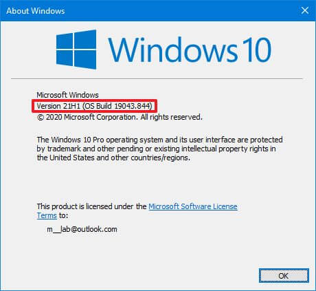 Tarkista Windows 10 21H1 winverillä