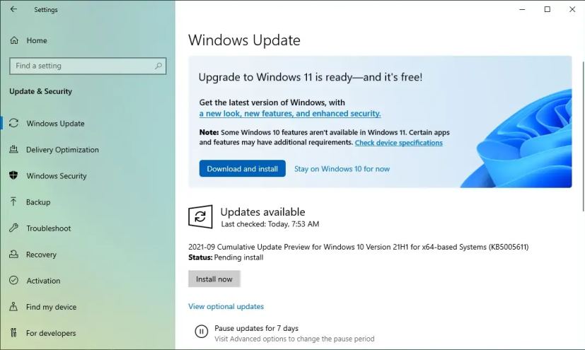 Windows 11-oppgradering via Windows Update