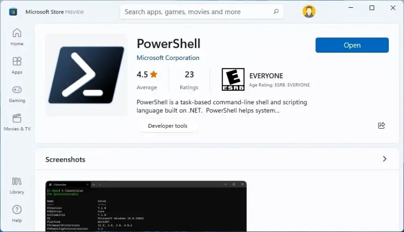 Microsoft Store installera PowerShell