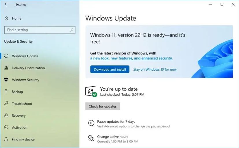 Windows 11 22H2-uppgradering på hårdvara som inte stöds