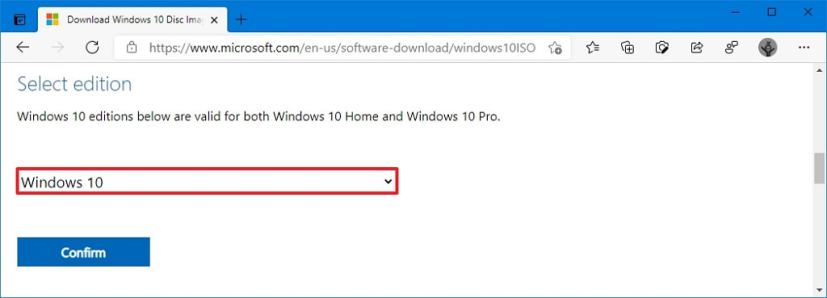 Windows 10 21H2 ISO-tiedoston lataus suoraan ilman työkalua