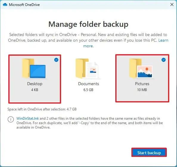 Windows 11-mappar säkerhetskopiera till OneDrive