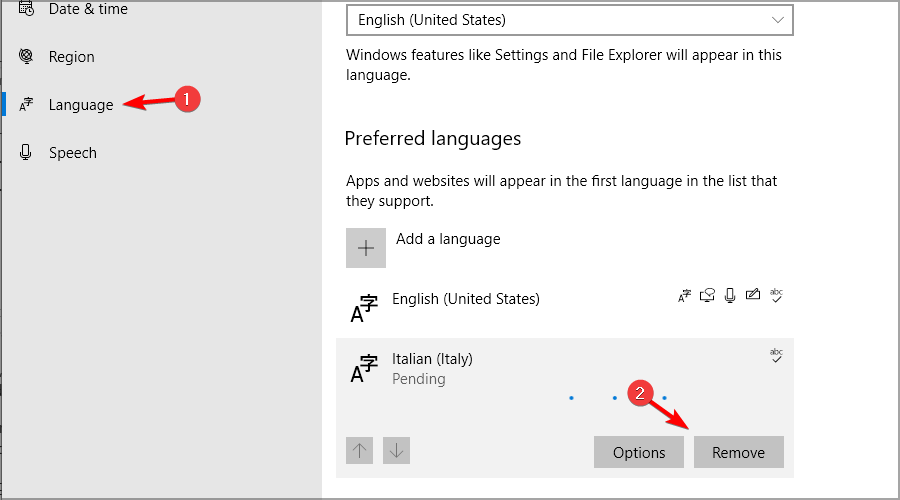 Windows 10 ta bort språk