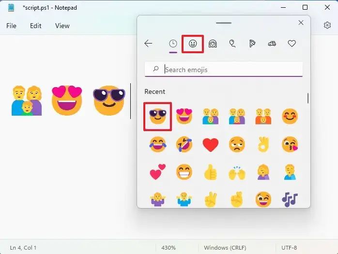 Windows 11 infoga emoji