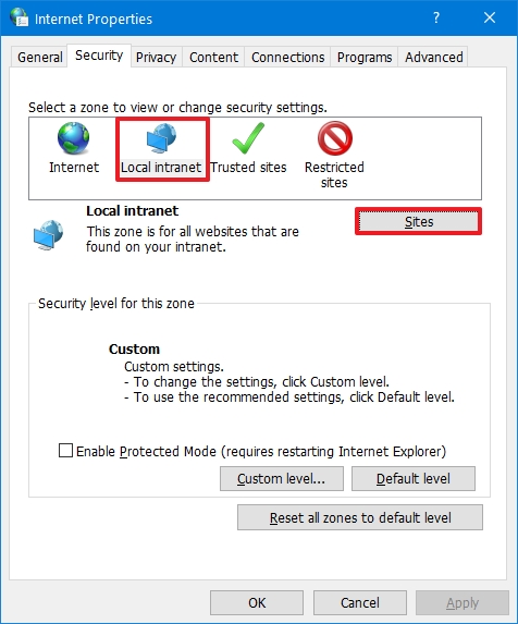 Säkerhetsinställningar för Windows 10 Internetalternativ