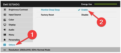 Monitor Deep Sleep - ulkoista näyttöä ei havaita nukkumisen jälkeen