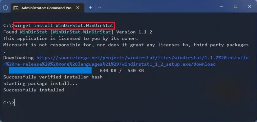 WinDirStat installera på Windows 11