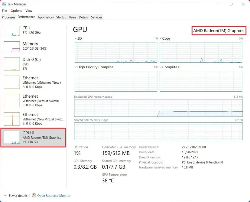 Task Manager kontrollera GPU-detaljer