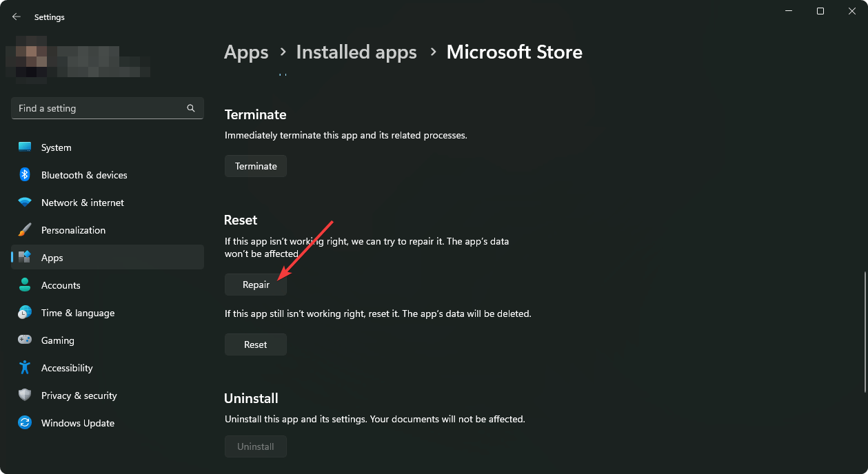 Microsoft Store -sovelluksen korjaaminen
