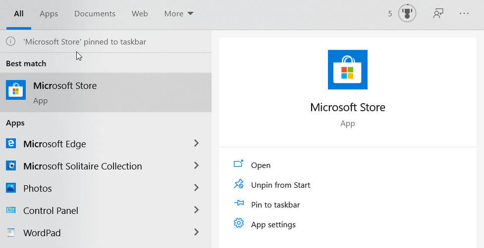 Öppna Microsoft Store från Start-menyn