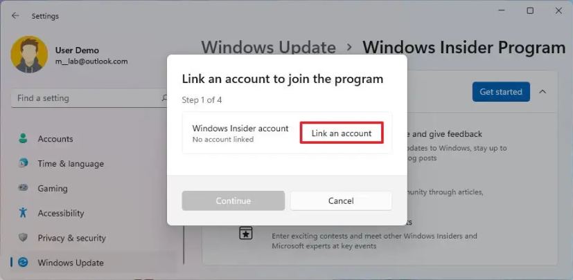 Microsoft-tilin rekisteröinti Insider-ohjelmaan