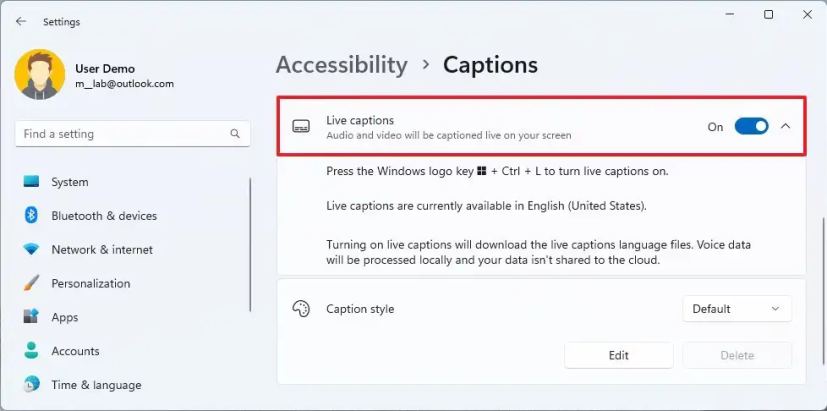 Aktiver Live Captions på Windows 11